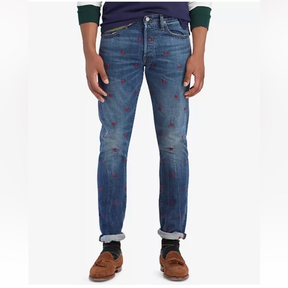 Ralph LaurenPolo Sullivan Slim Embroidered Skulls Crossbones Jeans Blue 30